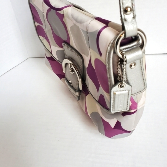 Coach Soho Op Art Scarf Print Crossbody Purse Purple Silver - Picture 5 of 9